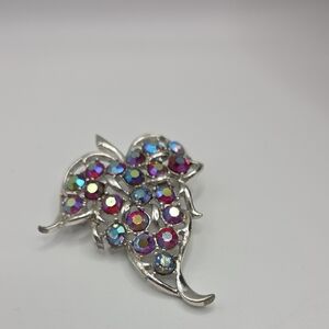 Sarah Coventry Silver Leaf Brooch with Colorful Gems